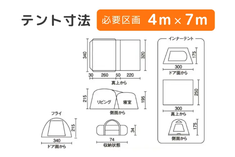 タフスクリーン2ルームハウスMDX サイズ