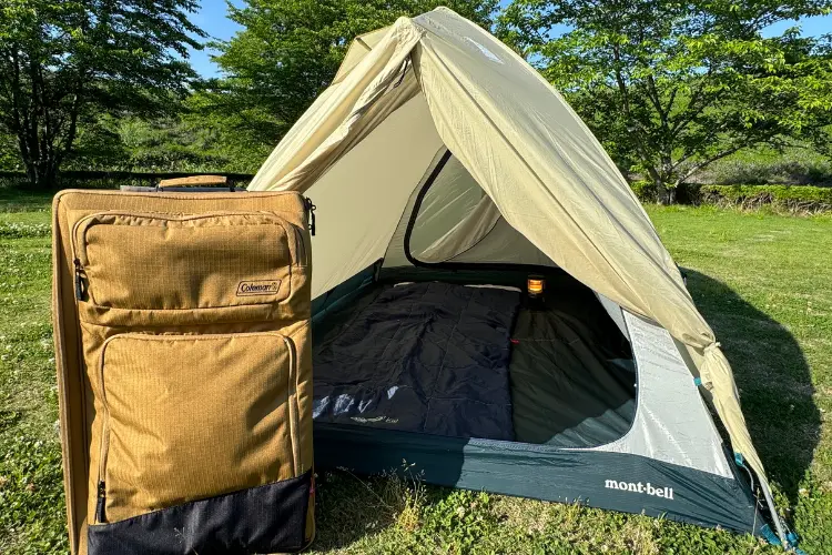電車におすすめ、キャリー付きソロキャンプセット（初夏）　イメージ